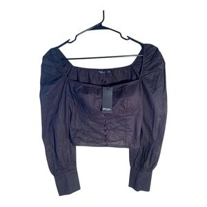 Nasty Gal Black Puff Sleeve Fitted Blouse
